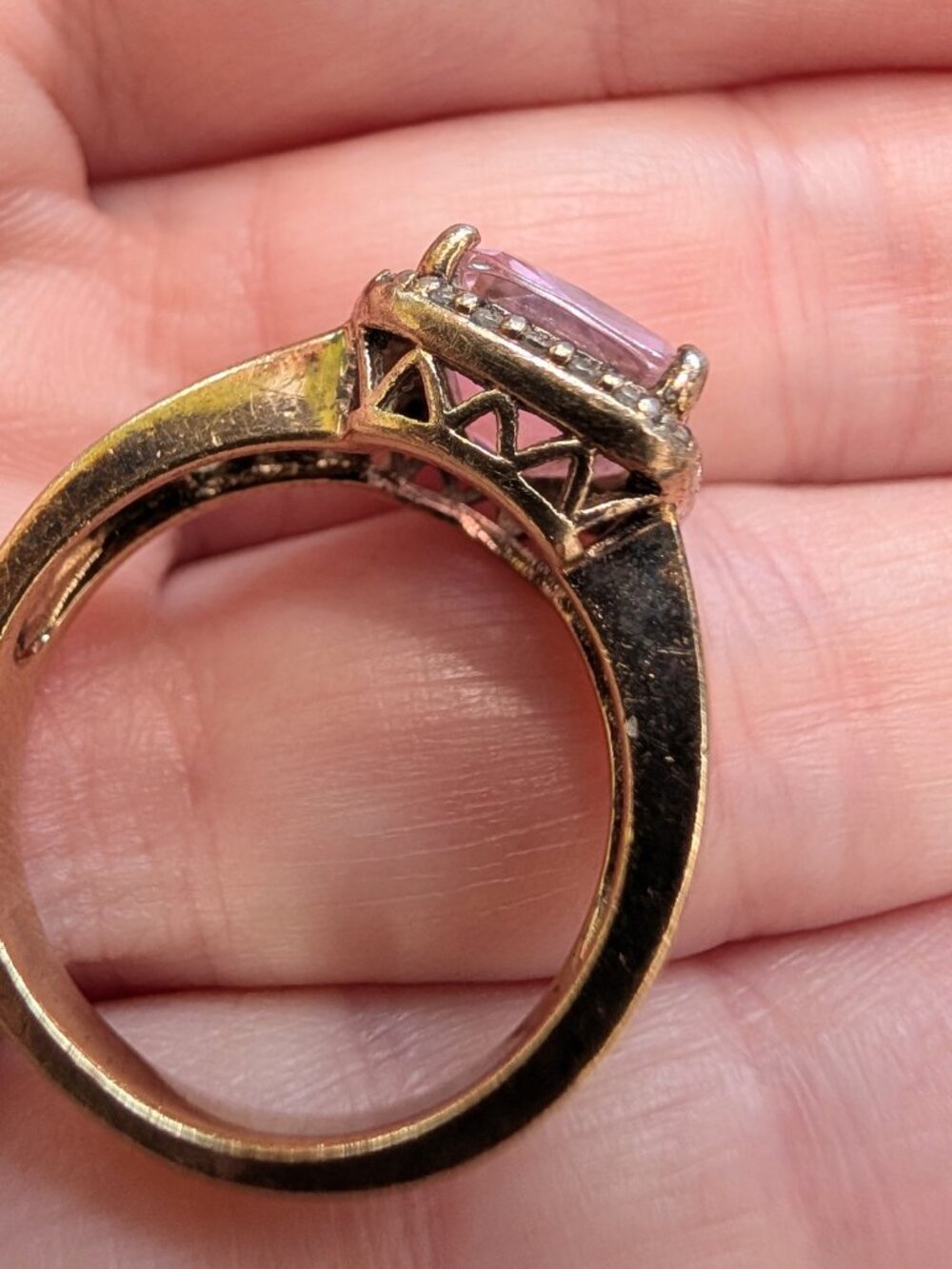Vintage Sparkling Princess Cut Pink & Clear CZ Sterling Silver Ring, Size 8 - Picture 11 of 16